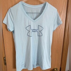 UNDER ARMOUR Logo Sky Blue V-Neck Short Sleeve Athletic Tee Women's S